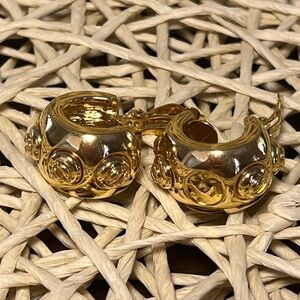 ST. JOHN CLIP ON EARRINGS gold tone, 1 stud missing near bottom as shown